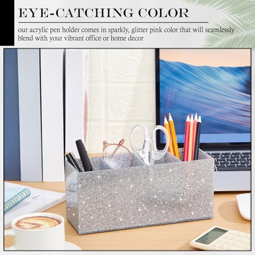 Jetec Acrylic Glitter Pen Holder 4 Compartments Bling Makeup Brush Stationery Organizer Pencil Holder for Desk Accessories...