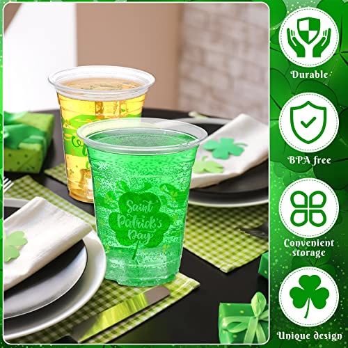 Aoriher 100 Pcs 12 oz St Patrick's Day Shamrock Cups Disposable Plastic Happy St Patrick's Day Green Clear Cups Lucky Day ...