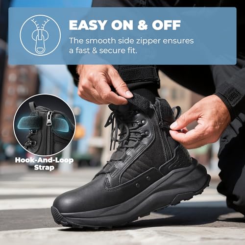 NORTIV 8 Men's Wide Toe Box Work Military Tactical Boots Barefoot Hiking Low Drop Leather Side Zipper Motorcycle Combat Bo...
