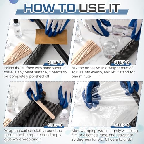 Chunful 15 Pcs Carbon Fiber Repair Kit Includes 59 x 12 Inch 3k 200g Plain Weave Carbon Fiber Sheets 8 oz Epoxy Resin 8oz ...