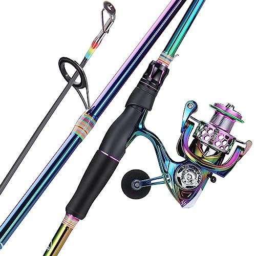 Sougayilang 2 Packs Spinning Reel Rod Combo, Two Pieces Colorful Poratble Light Weight Fishing Rod with Powerful Fishing G...