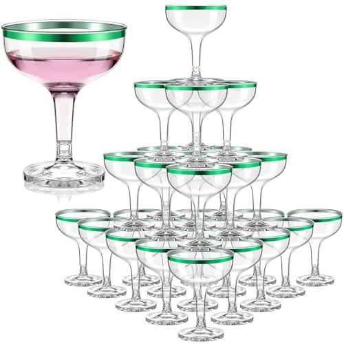 Zopeal 30 Pcs St. Patrick's Day Plastic Martini Glasses Bulk 5 oz Green Margarita Cocktail Champagne Tower Coupe Glasses D...