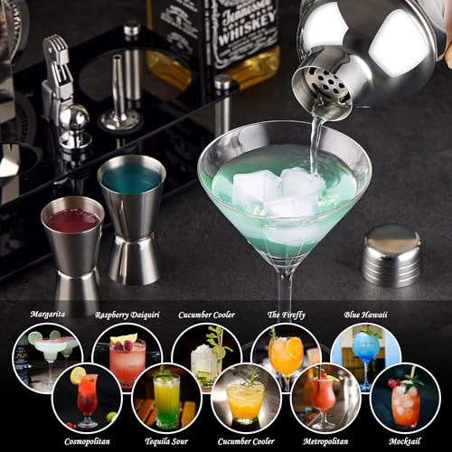 Cocktail Shaker Set Bartender Kit : 15-Piece Stainless Steel Bartender Kit with Acrylic Stand Bars Set with All Practical ...