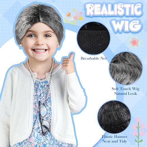 Luucio Old Lady Costume for Kids, 100th Day of School Costume for Girls with Grandma Costume, Kids Old Lady Costume for Kids