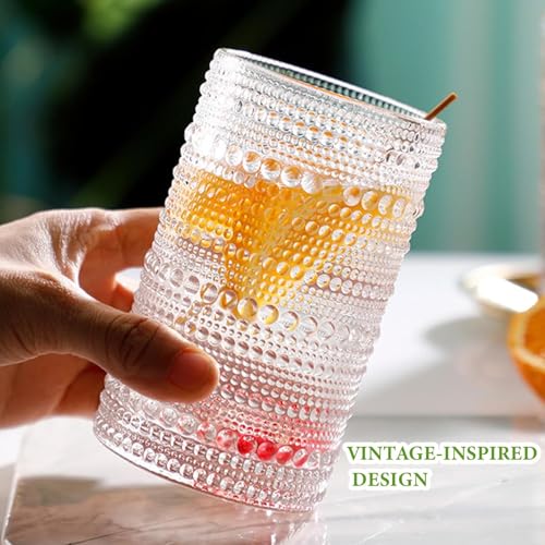 Hlukana Vintage Hobnail Drinking Glasses Set of 8, 12 oz Highball Glasses & 10 oz Cocktail Glasses Set, Kitchen Water Glas...