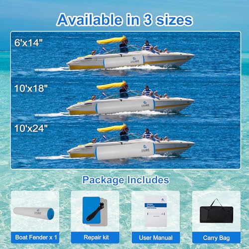 COOLWAVE Inflatable Boat Fenders, Upgraded Boat Bumpers for Docking, 6FT / 10FT Heavy Duty Dock Fender with Storage Bag, D...