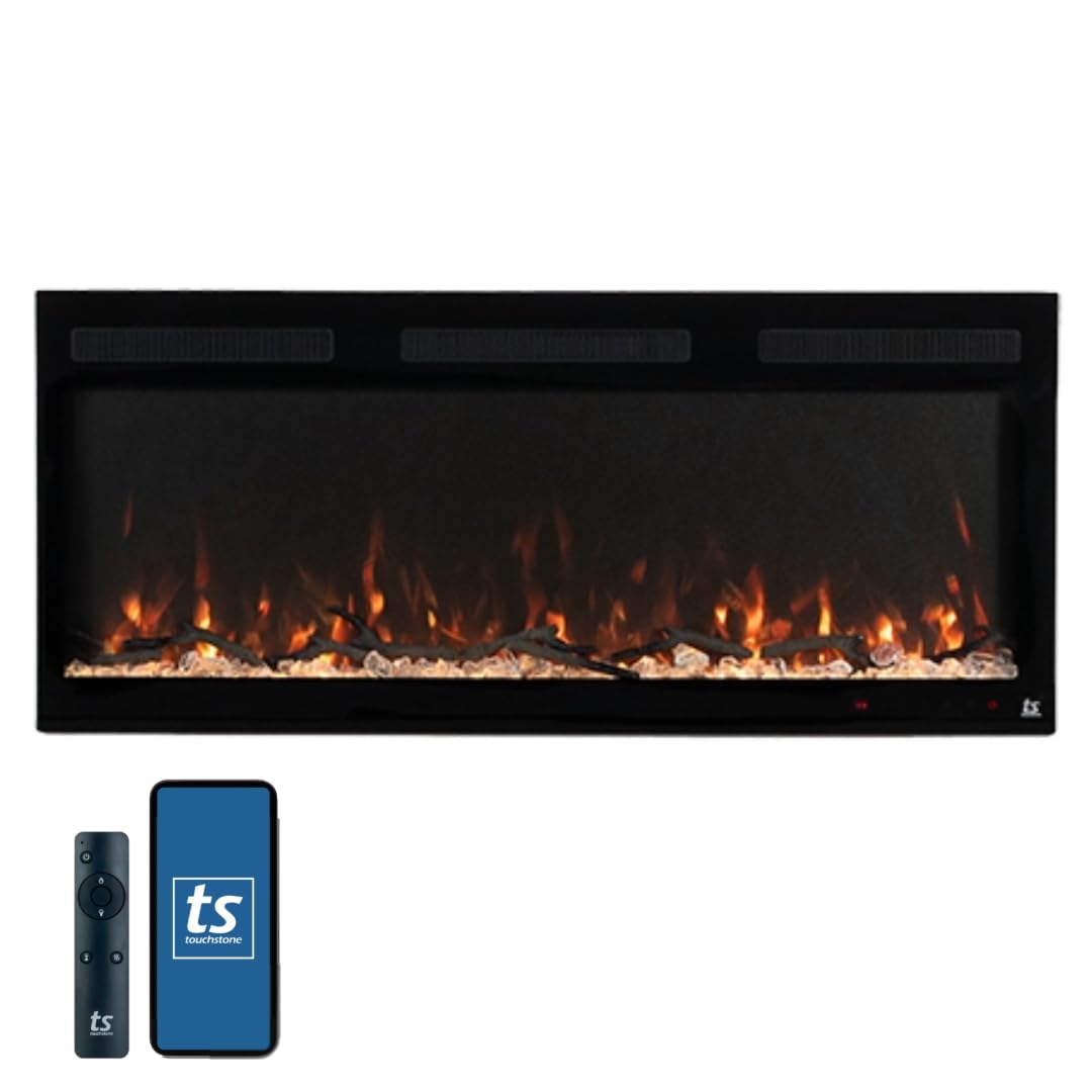Touchstone Smart Electric Fireplace-The Fury 46" Wide- 4.5" Thin in Wall Recessed-100 Realistic Flame/Ember Bed Color Combos-1,500W Heater-Larger Viewing Area-Alexa/WiFi Enabled