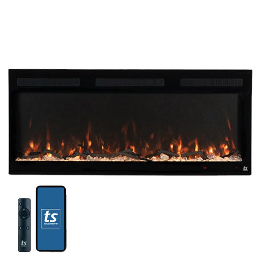 Touchstone Smart Electric Fireplace-The Fury 46" Wide- 4.5" Thin in Wall Recessed-100 Realistic Flame/Ember Bed Color Combos-1,500W Heater-Larger Viewing Area-Alexa/WiFi Enabled
