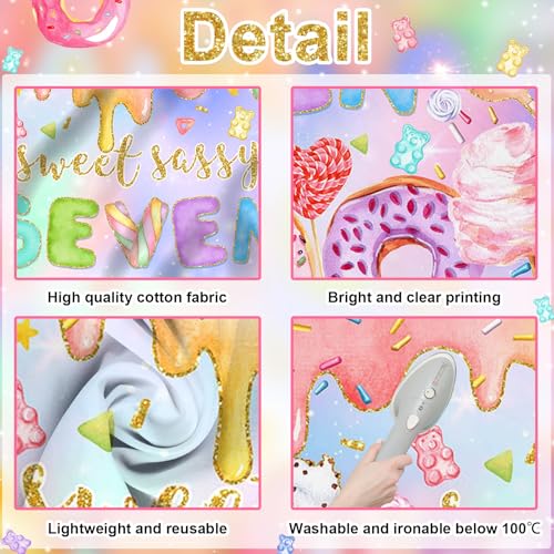 Mocsicka Sweet Sassy and Seven Birthday Backdrop Girls Sweet Candy Donut 7th Birthday Party Background Happy 7th Birthday ...