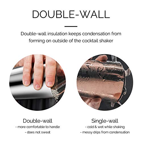 Final Touch Double-Wall Boston Shaker Set - Stainless Steel Mixing Glass with Silicone Seal - BPA-Free, Compact Storage - ...