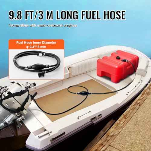 VEVOR Marine Tank, 14.53 Gallon/55L, Boat Tank with 9.8 ft Long Hose, Two-Way Vent Cap, High-Density Polyethylene, Leak-Proof, Visible Gauge, Easy to Carry, for Outboard Engine Fishing Boat Yacht