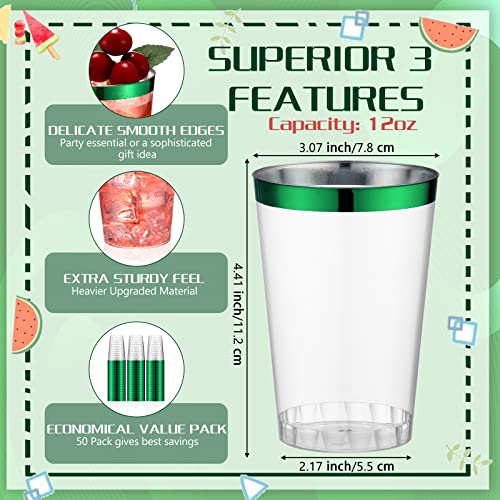 Norme 50 Pcs 12 oz Plastic Cups Disposable Cups 12 oz Plastic Glasses Clear Tumblers with Rim for Birthday Wedding Party E...