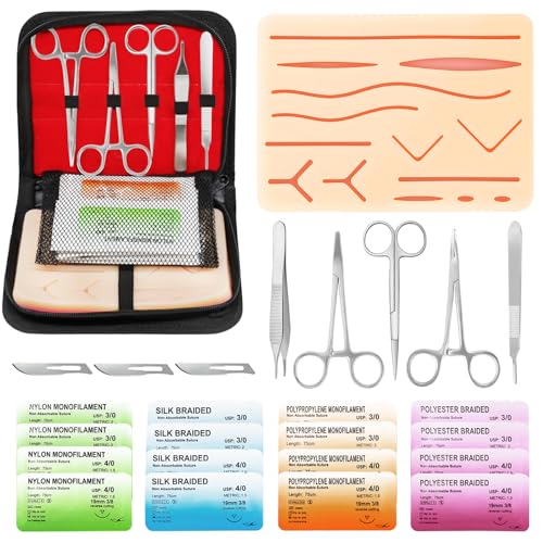 Suture Practice Kit for Medical Students - Suturing Kit Suture Pad with Pre-Cut Wounds, Suturing Threads & Tools, Wound Cl...