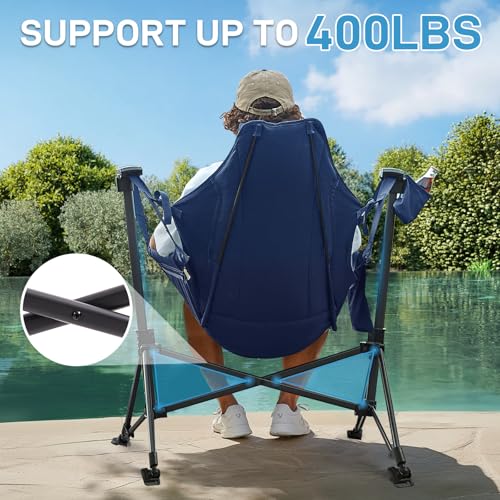 EVER ADVANCED Padded Hammock Camping Chair, Oversized Heavy Duty Swing Chair with Detachable Cup Holder, Portable Folding ...