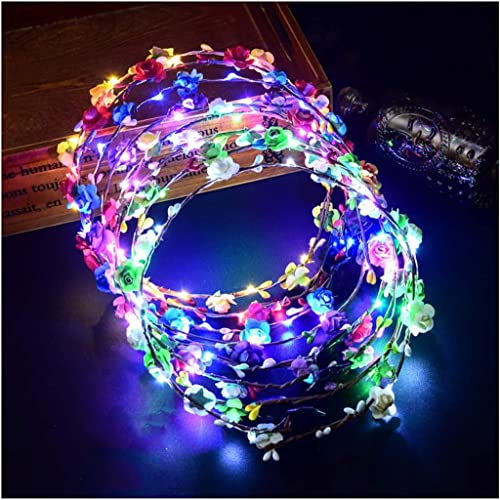 7 Pcs LED Flower Crown Headband, Light Up Flower Headbands for Women, Garlands Glowing Floral Wreath Crowns for Wedding Be...