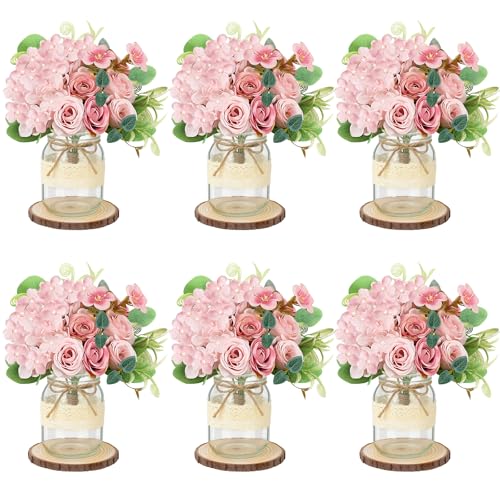 Set 6 Mason Jar Table Centerpiece - Wedding Centerpieces for Tables, Mason Jar Flower Centerpiece Vases Decor- Boho Farmho...