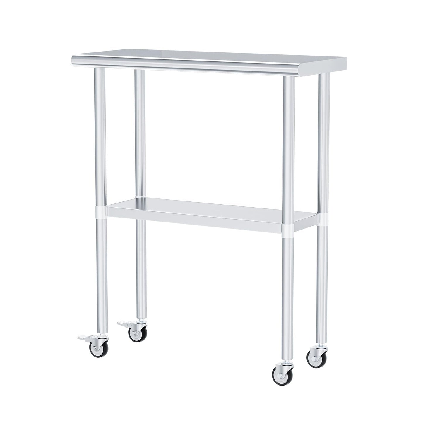 Chingoo Stainless Steel Table with Wheels 14 x 30 Inches Metal Prep Table with Adjustable Undershelf & Casters for Commercial Kitchen, Outdoor, Restaurant, Hotel & Garage