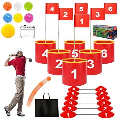 Golf Yard Bucket Games 6 Holes Golf Practice Game with Flag, Golf Chipping Game for Kids and Adults Outdoor Indoor Park, Beach, Backyard, Lawn