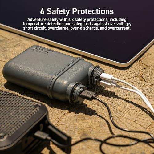 NESTOUT Rugged Portable Charger, 5000mAh Outdoor Battery Power Bank, 15W USB C Fast Charging, Waterproof IP67, Durable Sho...