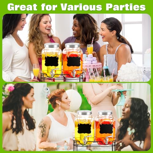 Drink Dispenser,2PACK Glass Drink Dispensers for Parties,1 Gallon Beverage Dispenser with Stand, Stainless Steel Spigot Le...