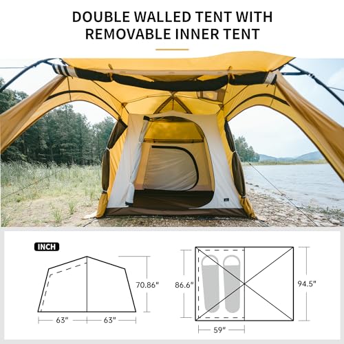Naturehike Dune Hot Tent with Stove Jack,Double Layer 4 Season Tent,Waterproof 2-4 Person Tents for Camping