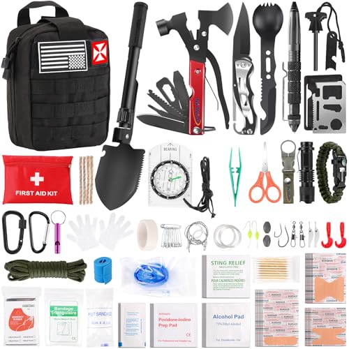 Survival First Aid Kit, 248PCS Survival Tools Camping Essentials Tactical Gear Emergency Trauma Medical Supplies Packed in...