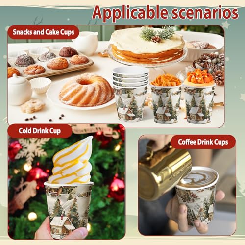 Tlenpo 100 Pcs Christmas Paper Cups, Winter Snowy Night, Disposable Hot Cocoa Bar Supplies, Drinkware for Christmas Party ...