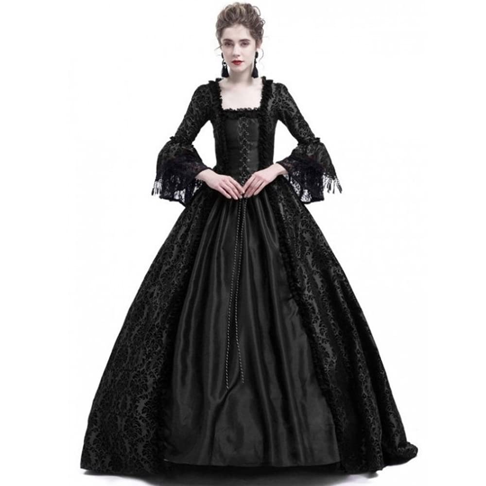 STIOEDYUAN Women's Medieval Queen Vitorian Dress Gothic Ball Gown Renaissance Royal Halloween Fancy Costume (S, Black)
