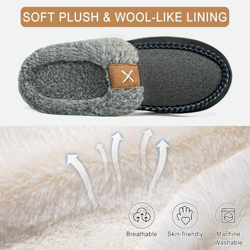 Homitem Mens Slippers Moccasins Memory Foam Fuzzy Slippers for Men Wool-Like Plush Fleece Lined House Shoes Indoor Outdoor...