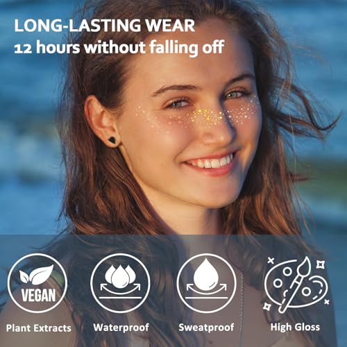 6 Pcs Holographic Glitter Freckles Face Tattoo with 6 PCS Facial Wipes - Waterproof Sparkle Fake Freckles Temporary Tattoo...