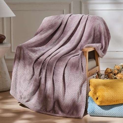 NEWCOSPLAY Super Soft Throw Blanket Light Purple Premium Silky Flannel Fleece Leaves Pattern Lightweight Bed Blanket All S...