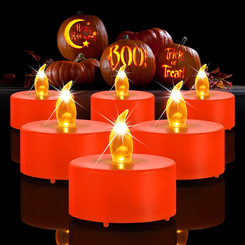 MINXIN Battery Operated Tea Lights Candles: 24 Pack Realistic and Bright Flickering Holiday Gift Flameless LED Electric Candles for Seasonal & Festival Party Home Decoration Orange