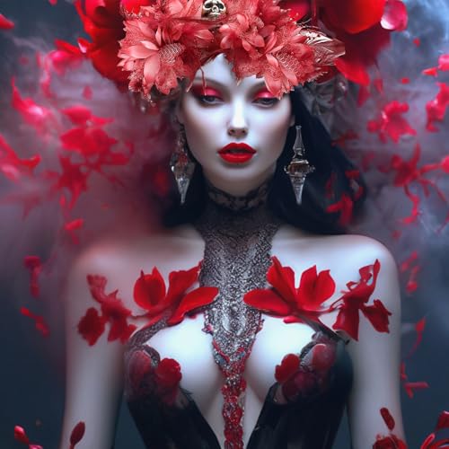 RUSTAMM Halloween Skull Flower Headband Red Flower Crown Gothic Horror Headwear for Party Costume Cosplay Headwear Day of ...