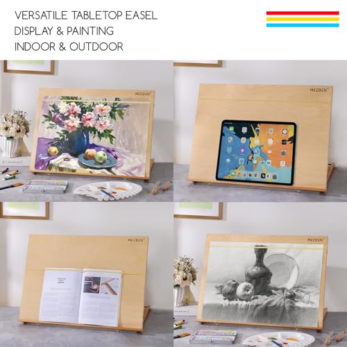 MEEDEN A2 Wooden Tabletop Easel for Painting, 5-Position Adjustable Drawing & Sketching Board with Shoulder Strap, Portabl...