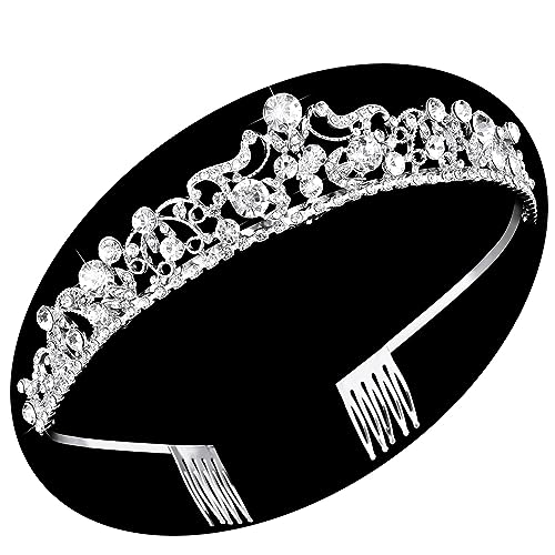TOBATOBA Silver Wedding Tiara and Crown for Bride, Princess Rhinestone Bridal Headpiece, Quinceanera Birthday Pageant Hall...