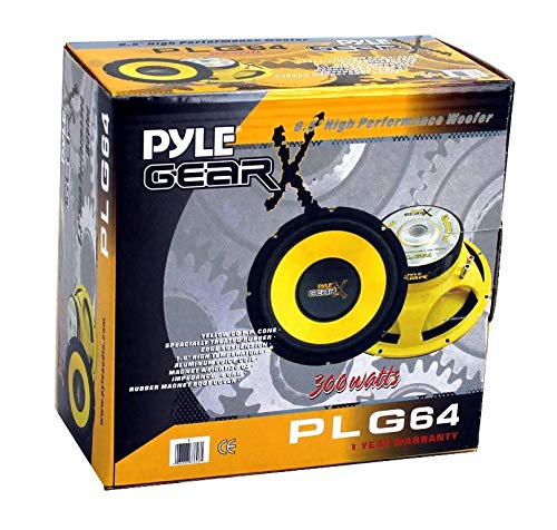 Pyle 6.5 Inch Mid Bass Woofer Sound Speaker System - Pro Loud Range Audio 300 Watt Peak Power w/ 4 Ohm Impedance and 60-20KHz Frequency Response for Car Component Stereo PLG64,Yellow