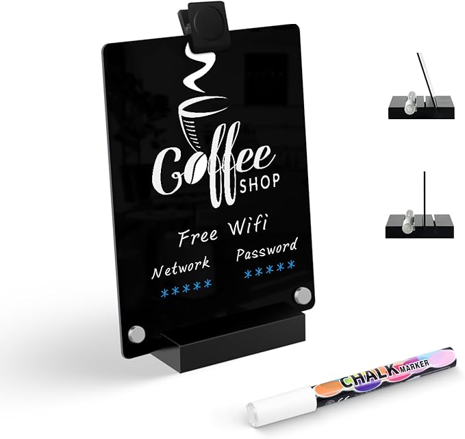 Kivsty Acrylic Black Dry Erase Board with Stand - 8” x 6” Small Desktop Whiteboard with Marker, Reusable Desk Blackboard, ...