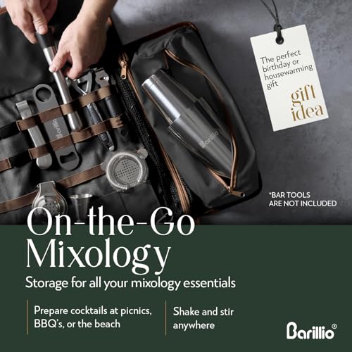 Barillio Bartender Bag (Without Tools) - Stylish, Waxed Canvas, Roll Up Traveling Bar Bag for Carrying Bar Tools and Cockt...