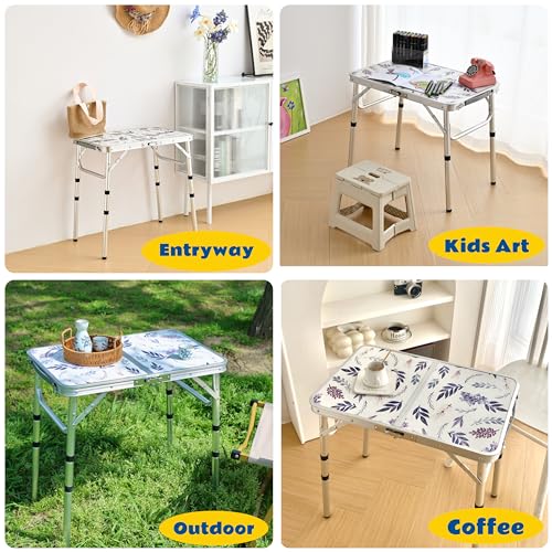 Yriuat Folding Camping Table 2ft Portable Pinic Table Adjustable Height Small Card Table Aluminum Foldable Lightweight wit...