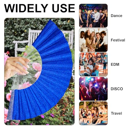 EOSAU Glitter Folding Hand Fans for Women Foldable Handheld Clack Fans for line Dancing, Wedding, Church, Festival, EDM, P...