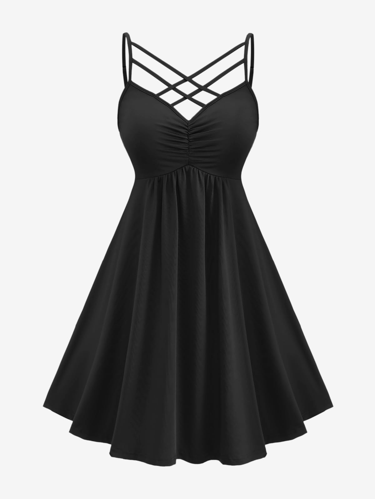 Rosegal Womens Plus Size 2pcs Witch Halloween Costume Gothic Lace Hooded Lace-up High Low Hem Long Top and Crisscross Strappy Cami Dress(Black/L)