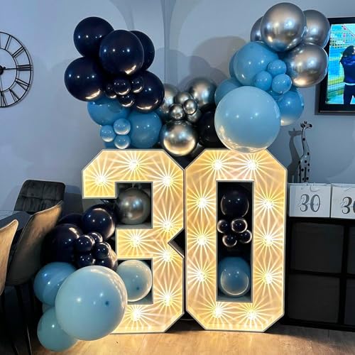 Blue Silver Balloons Set, 12 Inch Blue and Silver Balloons Dark Navy and Confetti Party Latex Balloon, Macaron Metallic Ba...