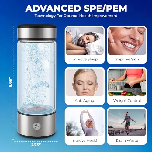 FRAVI Hydrogen Water Bottle Generator – Portable Molecular Hydrogen Water Maker with SPE PEM Technology – Glass Ionized Bo...