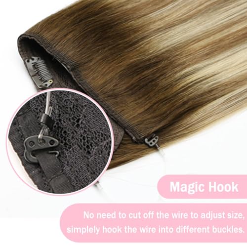 SURNEL Haol Extensions Human Hair Balayage Walnut Brown to Ash Brown and Golden Blonde Wire Hair Extensions 18 inch 80g(18,3/8/22)