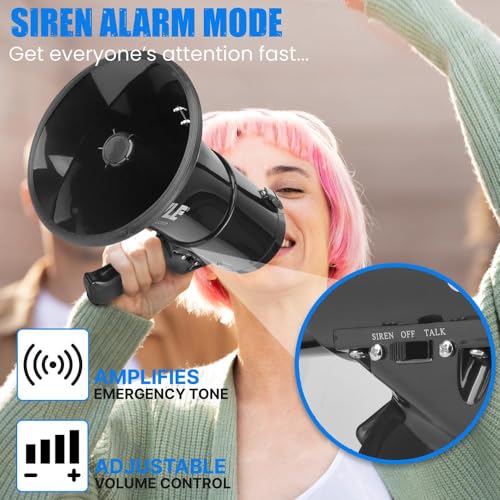 PYLE-PRO 50W Megaphone Speaker PA Bullhorn, Black Aux Input, Adjustable Volume, Siren, 35mm Aux Input, Ideal for Sports Ev...