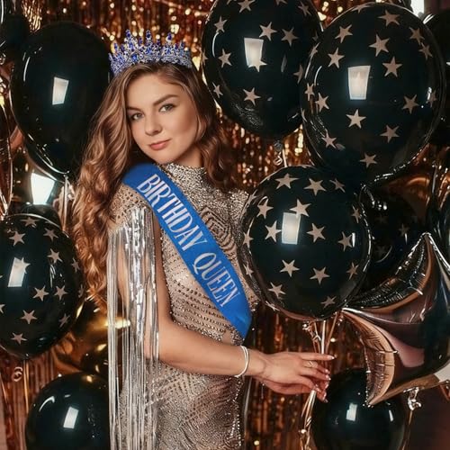 COCIDE Blue Birthday Queen Sash for Women Happy Birthday Crowns Princess Tiaras Sashes for Girl Crystal Party Decorations ...