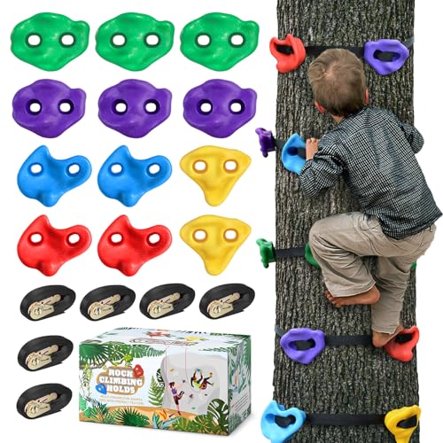 TOPNEW 12 Ninja Tree Climbing Holds for Kids Climber, Adult Climbing Rocks with 6 Ratchet Straps for Outdoor Ninja Warrior...