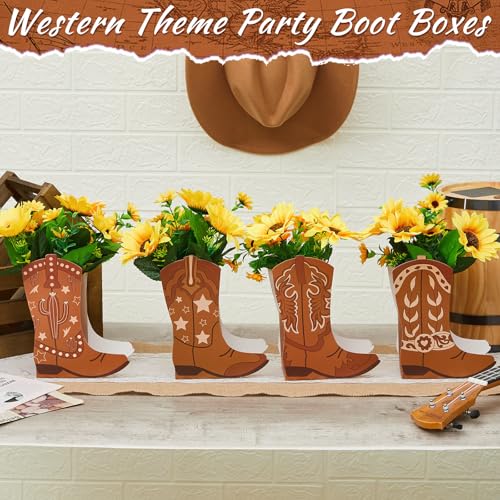 Memorywuu 12 Set Western Cowboy Boots Flower Boxes Centerpiece Boot Shape Gift Boxes Party Decoration Vase Centerpieces fo...