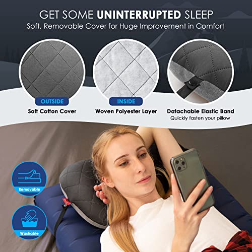 Hikenture Camping Pillow with Removable Cover - Ultralight Inflatable Pillow for Neck Lumbar Support - Upgrade Backpacking...