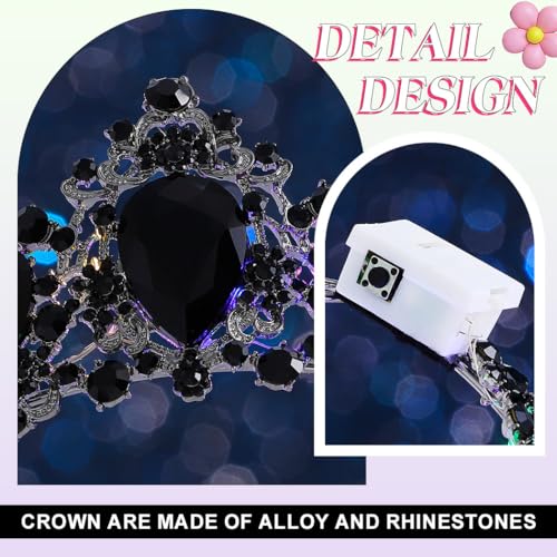 JEAIRTS Light Up Gothic Rhinestone Headband Sparkly Crystal Headpiece Led Halloween Costume Hair Accessories for Women